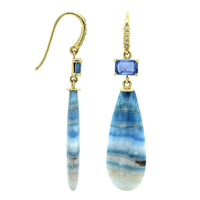 18K Yellow Gold Blue Calcite and Sapphire Drop Earrings