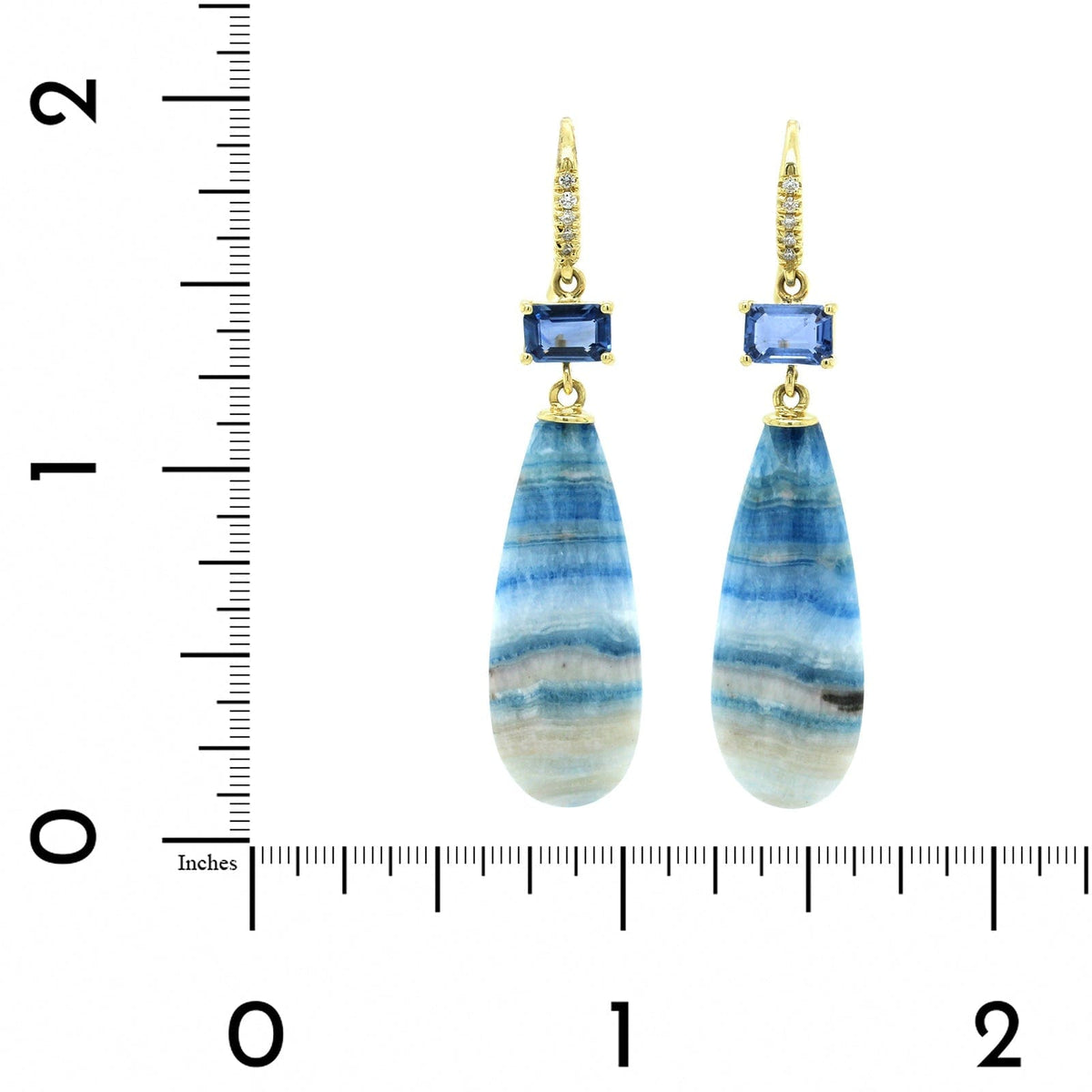 18K Yellow Gold Blue Calcite and Sapphire Drop Earrings