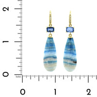 18K Yellow Gold Blue Calcite and Sapphire Drop Earrings