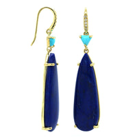 18K Yellow Gold Lapis and Turquoise Drop Earrings