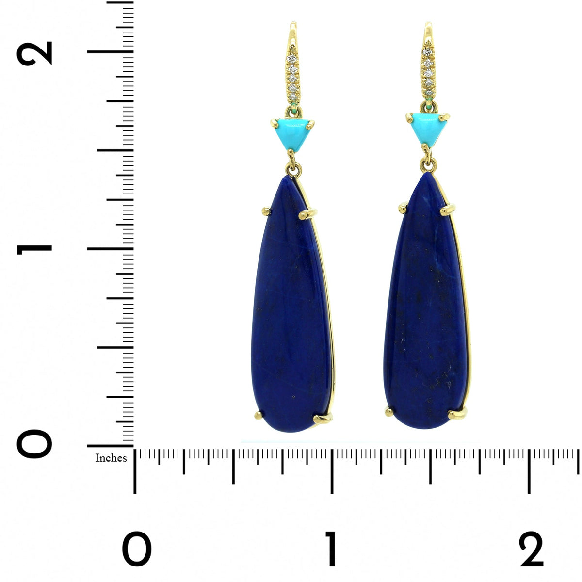 18K Yellow Gold Lapis and Turquoise Drop Earrings