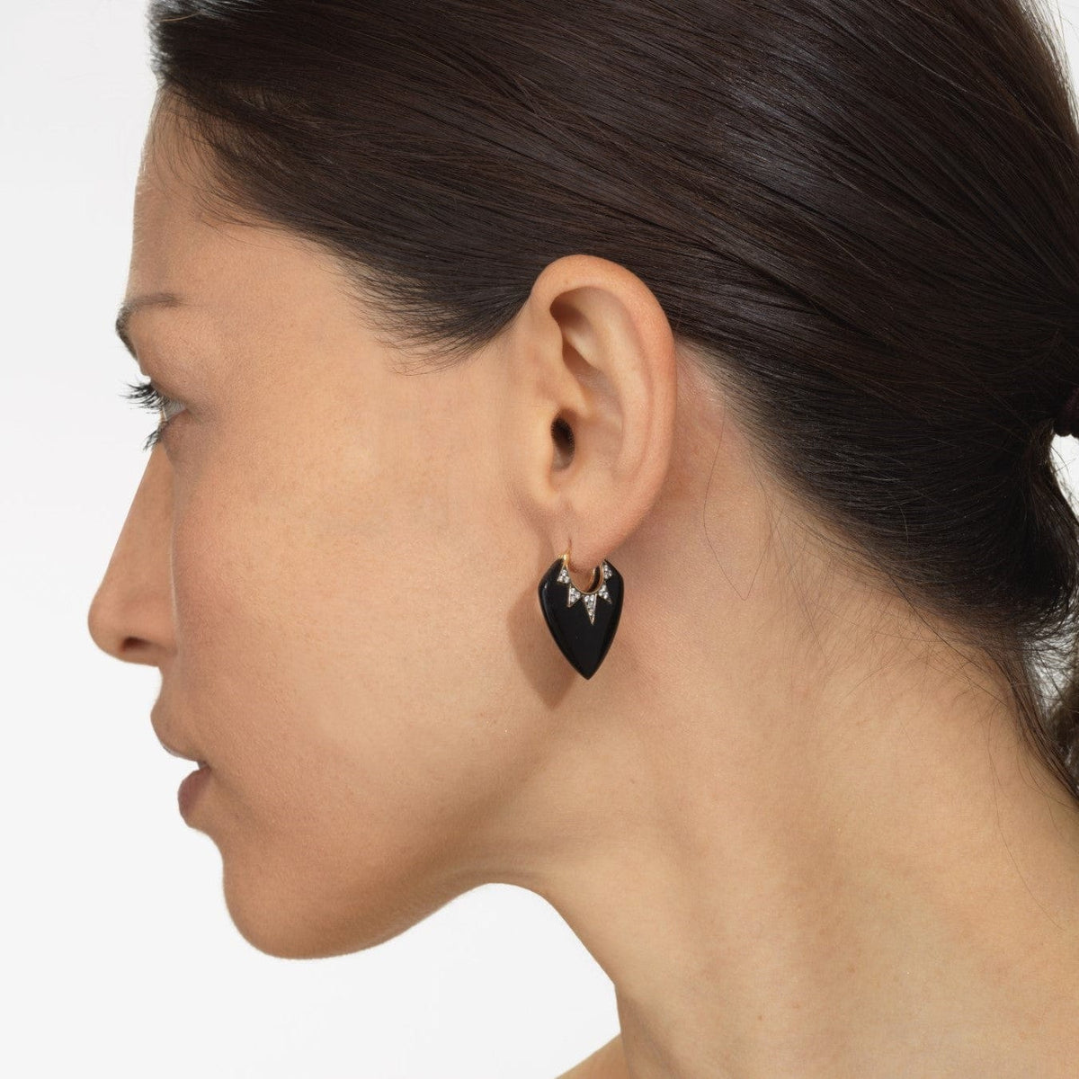 Sorellina 18K Yellow Gold Diamond and Onyx Guitar Pick Earrings