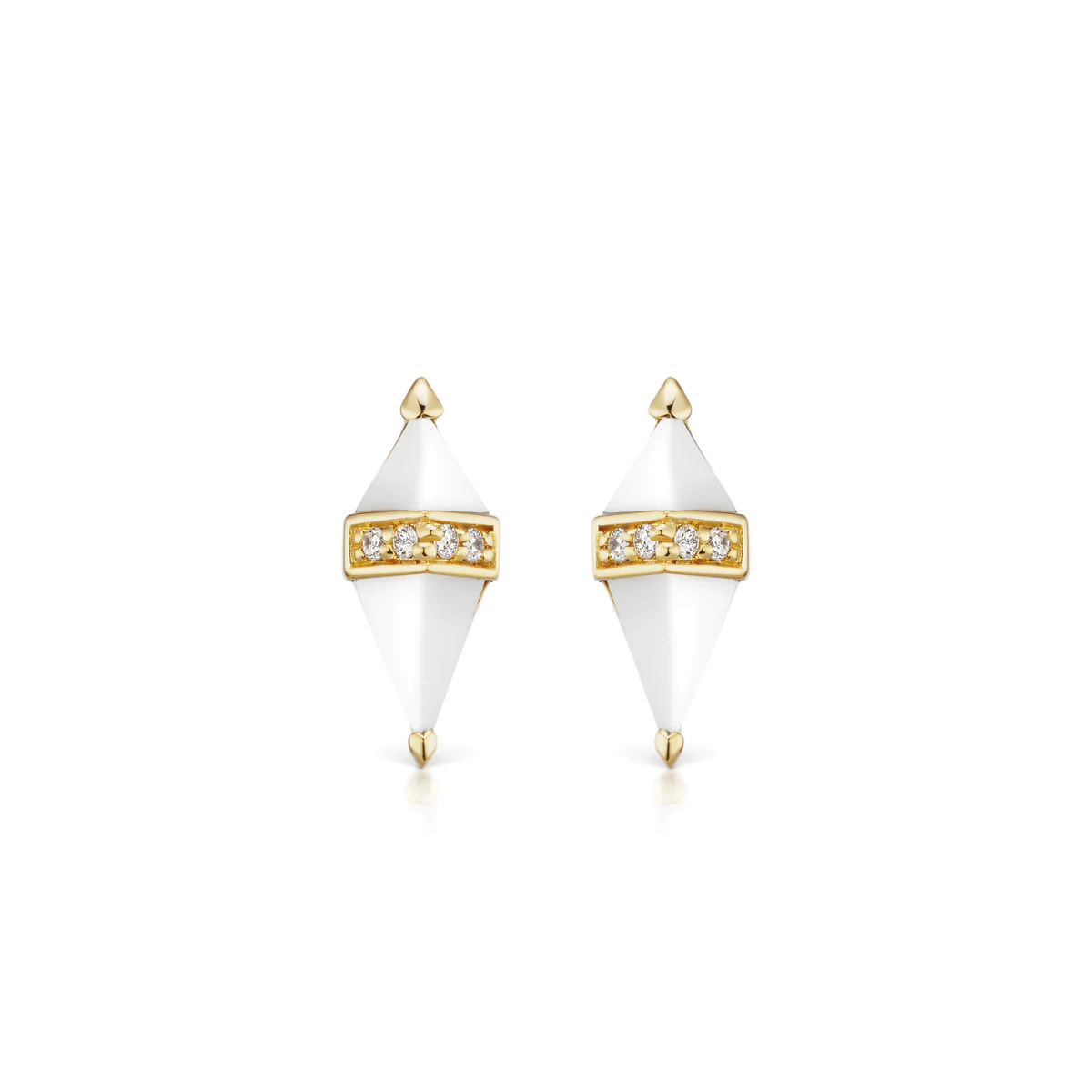 18K Yellow Pietra White Onyx Stud Earrings