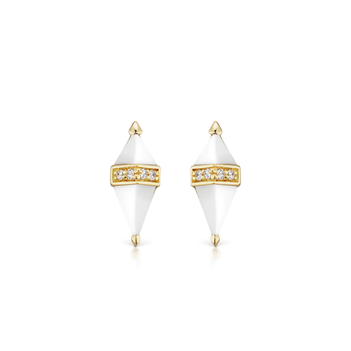 18K Yellow Pietra White Onyx Stud Earrings