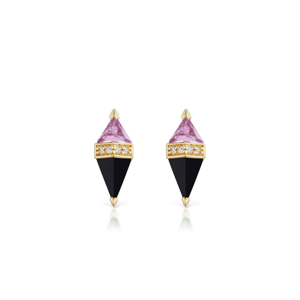 18K Yellow Pietra Pink Topaz and Onyx Stud Earrings