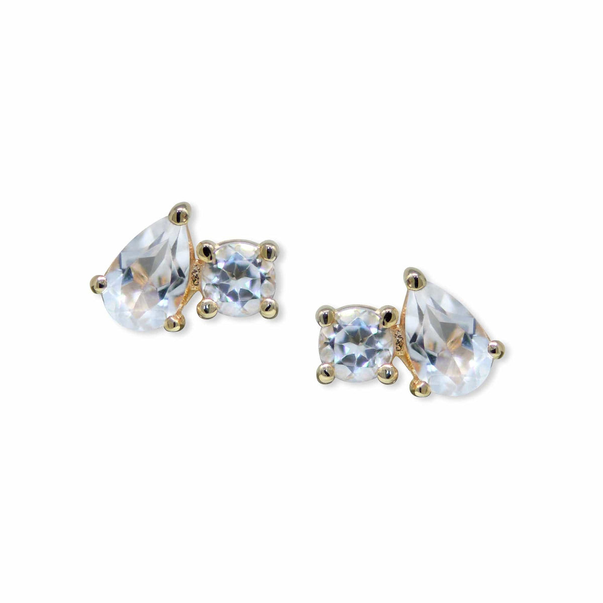 14K Yellow Gold Topaz 2 Stone Stud Earrings