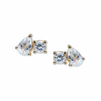 14K Yellow Gold Topaz 2 Stone Stud Earrings