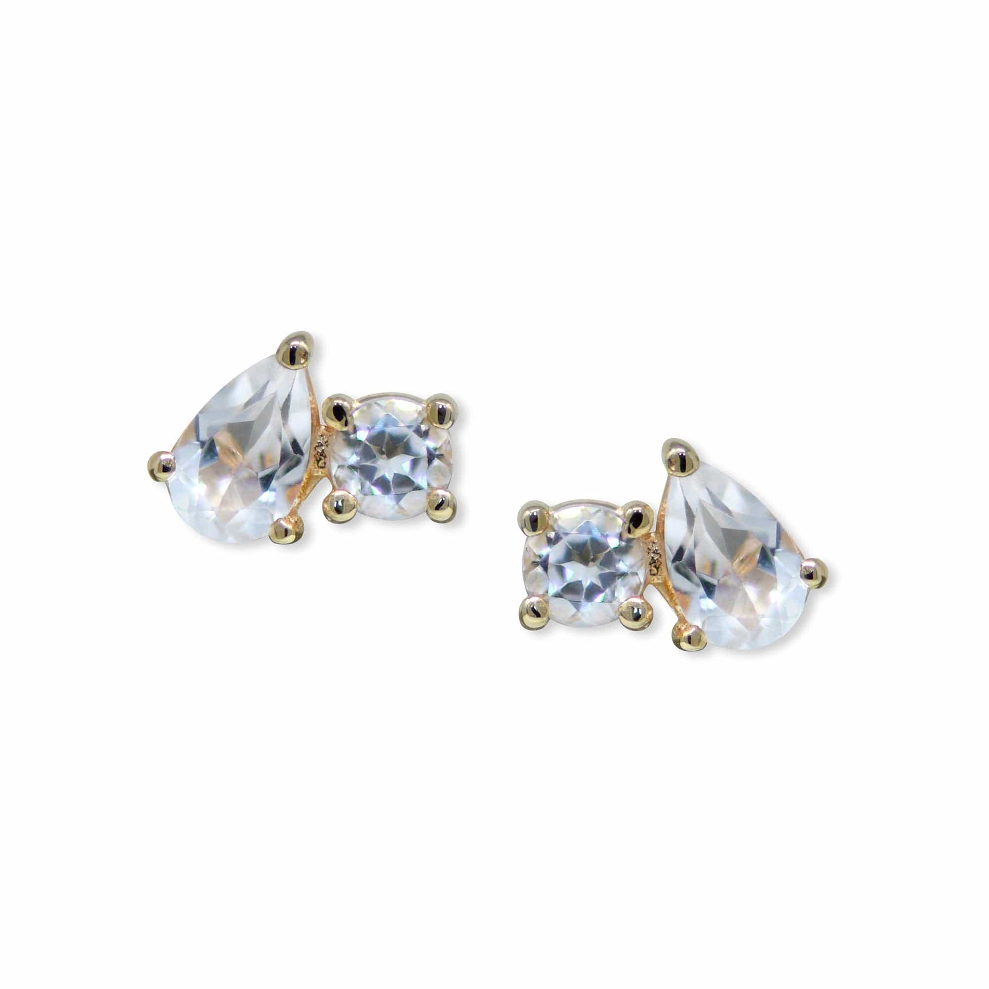 14K Yellow Gold Topaz 2 Stone Stud Earrings