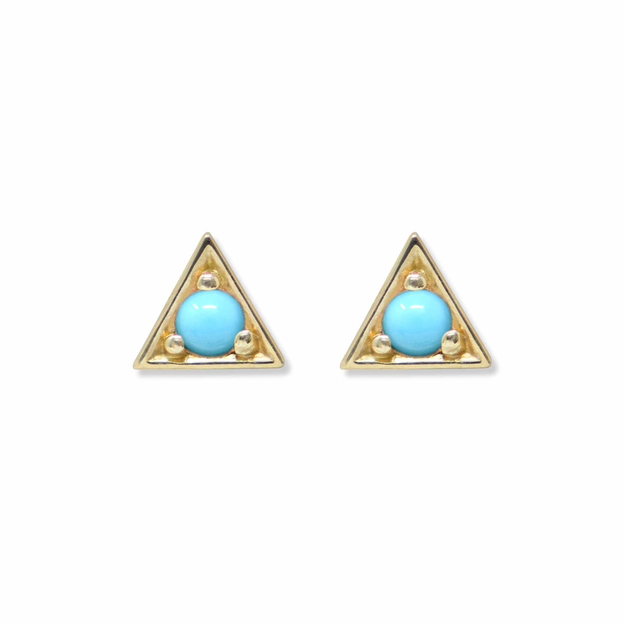 14K Yellow Gold Turquoise Triangle Stud Earrings