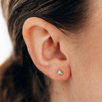 14K Yellow Gold Turquoise Triangle Stud Earrings