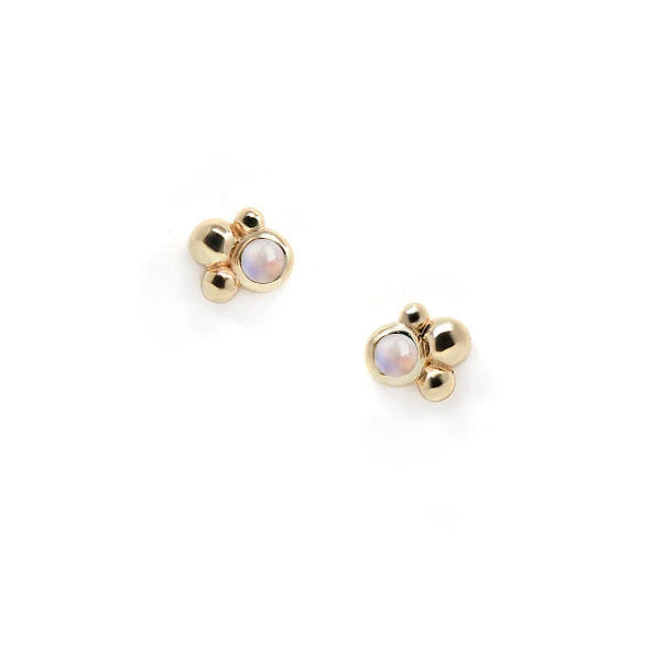 14K Yellow Gold Moonstone Stud Earrings
