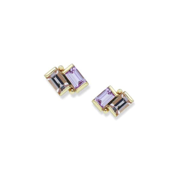 14K Yellow Gold Sapphire and Morganite Stud Earrings