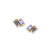 14K Yellow Gold Sapphire and Morganite Stud Earrings