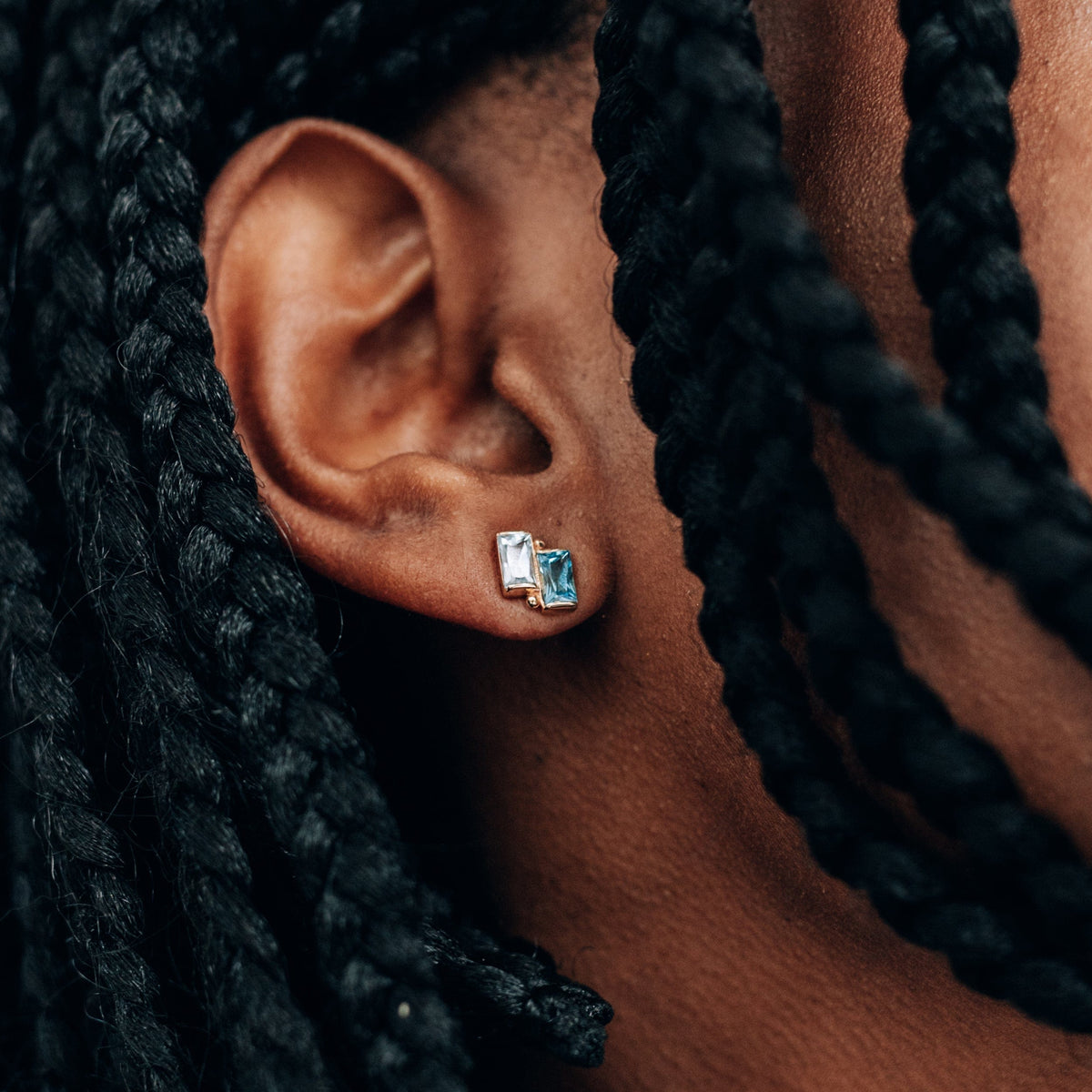 14K Yellow Gold Sapphire and Morganite Stud Earrings