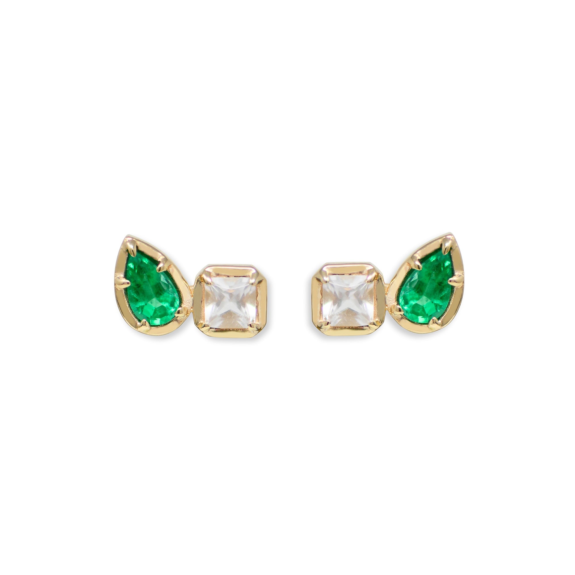 14K Yellow Gold Emerald and Topaz Stud Earrings