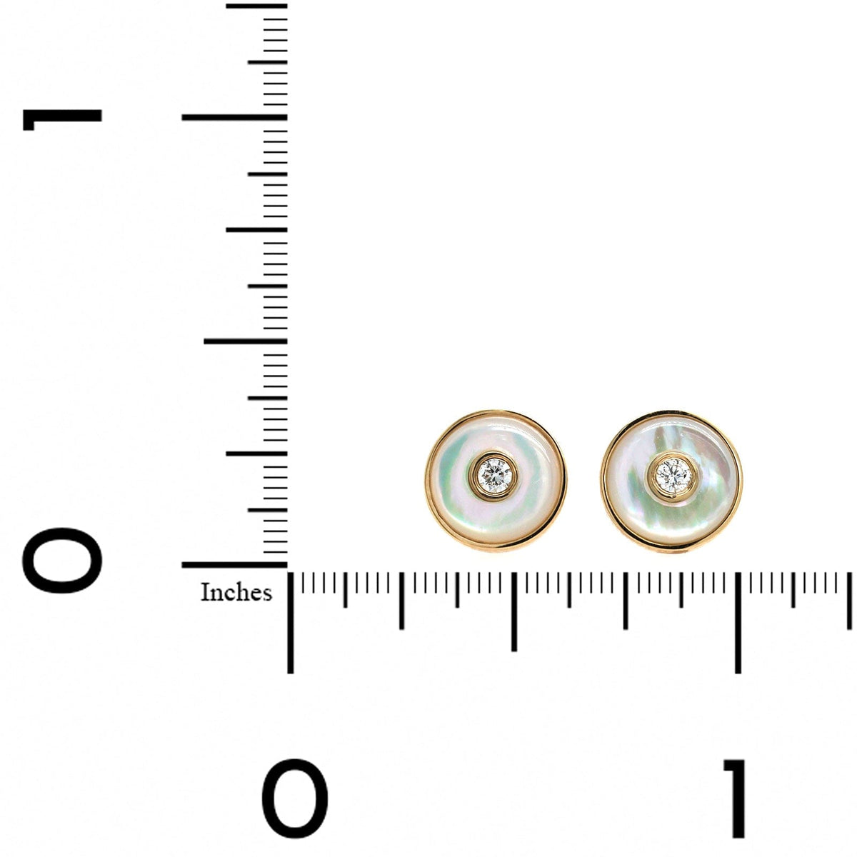 14K Yellow Gold Round Mother of Pearl and Diamond Stud Earrings