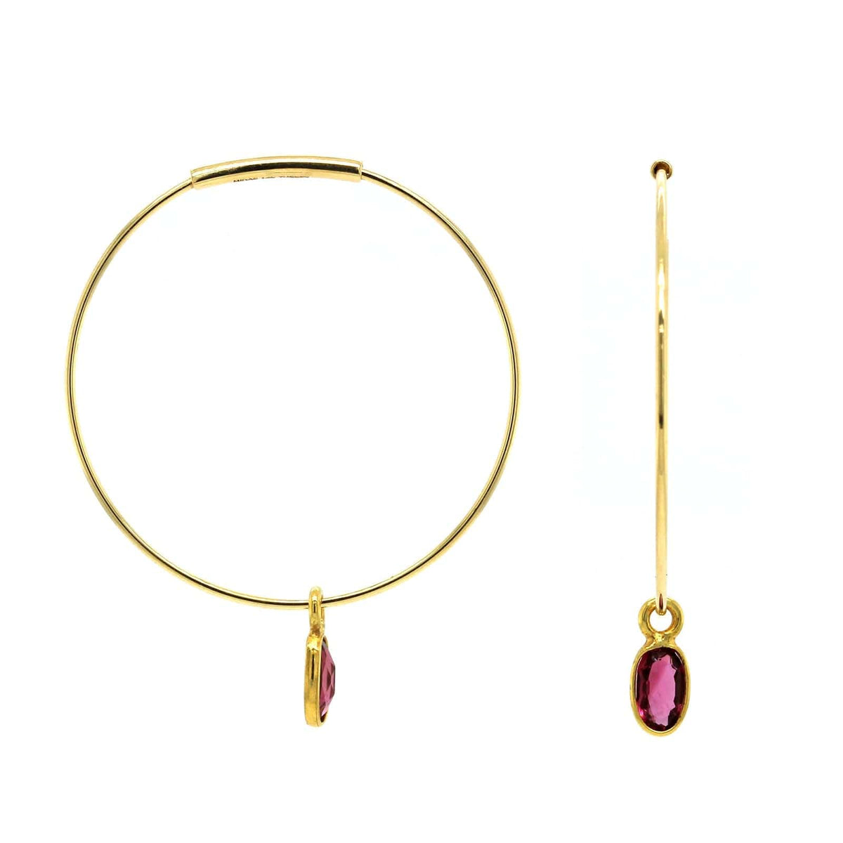 14K Yellow Gold Tourmaline Hoop Earrings