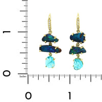 18K Yellow Gold Boulder Opal and Apatite Diamond Drop Earrings