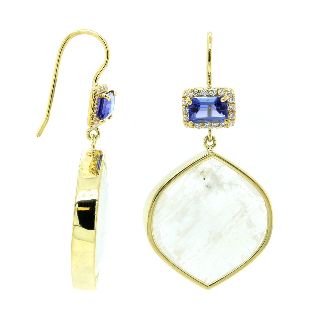 18K Yellow Gold Tanzanite and Moonstone Diamond Drop Earrings