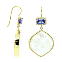 18K Yellow Gold Tanzanite and Moonstone Diamond Drop Earrings