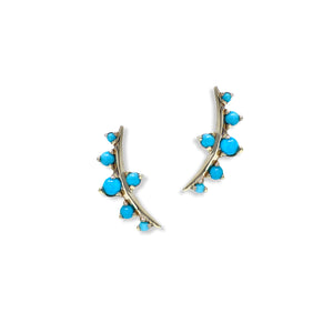 14K Yellow Gold Turquoise Climber Earrings