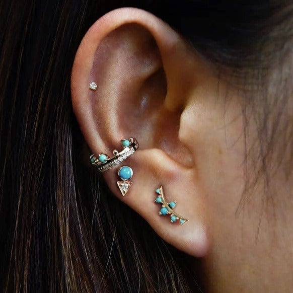 14K Yellow Gold Turquoise Climber Earrings