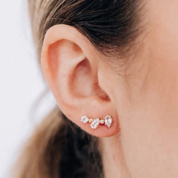 14K Yellow Gold Topaz Climber Earrings