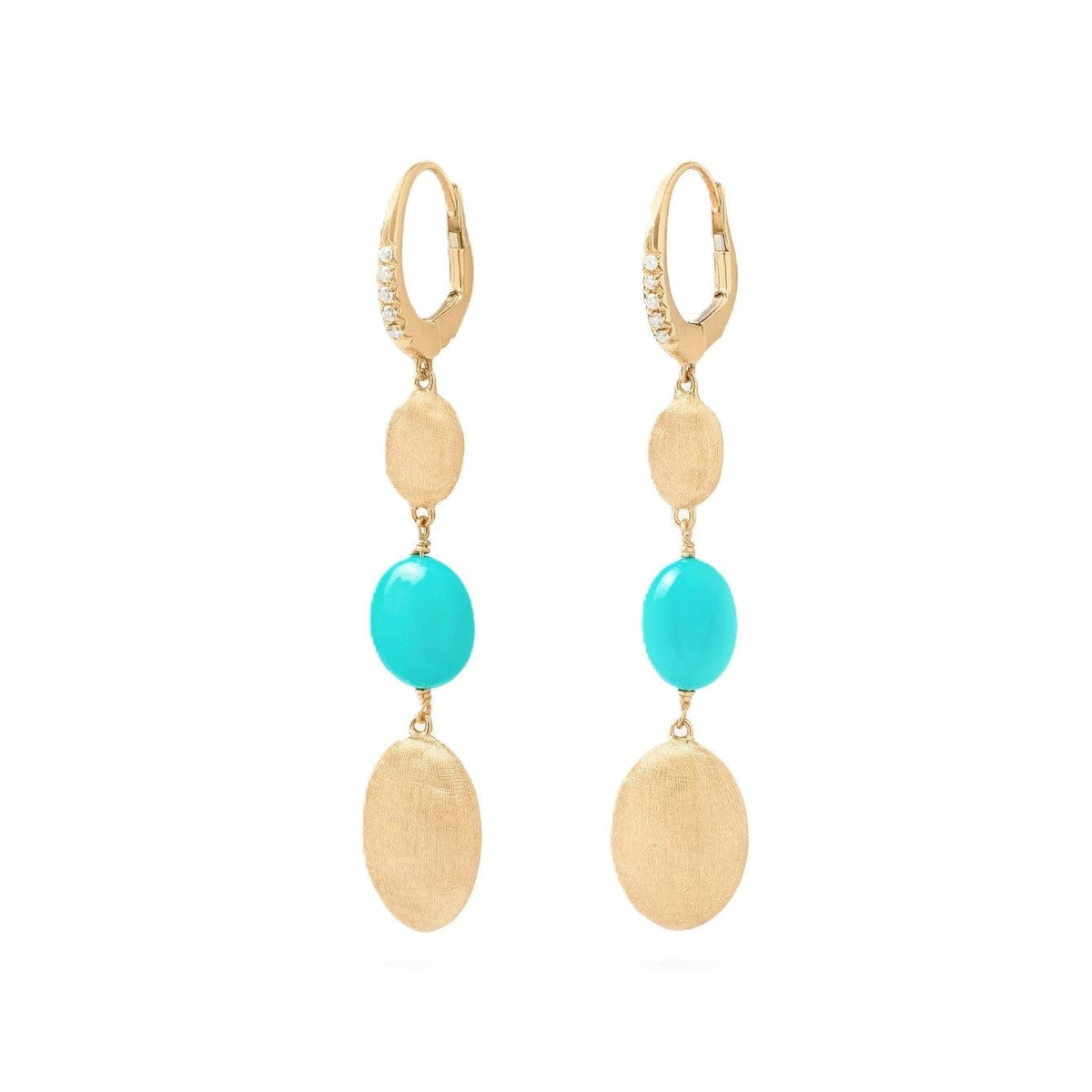 Marco Bicego 18K Yellow Gold Siviglia Turquoise Bead and Diamond Drop Earrings
