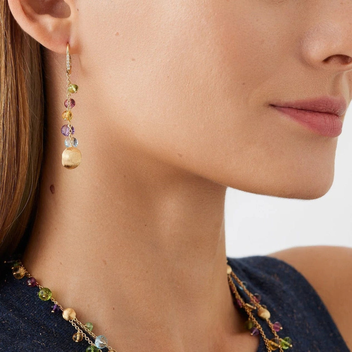 Marco Bicego 18K Yellow Gold Africa Multi Stone and Diamond Drop Earrings