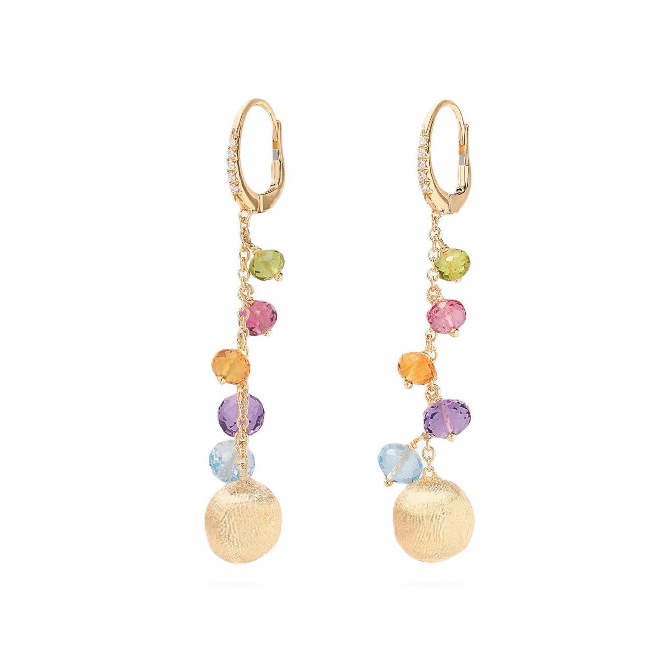 Marco Bicego 18K Yellow Gold Africa Multi Stone and Diamond Drop Earrings