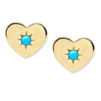 Anzie 14K Yellow Gold Turquoise Heart Stud Earrings