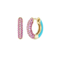 Emily P. Wheeler 18K Yellow Gold Pink Sapphire and Ruby Baby Duo Enameled Hoops