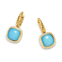 Albion® Drop Earrings 18K Yellow Gold with Turquoise and Diamonds, 10mm