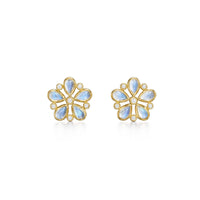 Temple St. Clair 18K Yellow Gold Diamond and Rainbow Moonstone Flower Stud Earrings