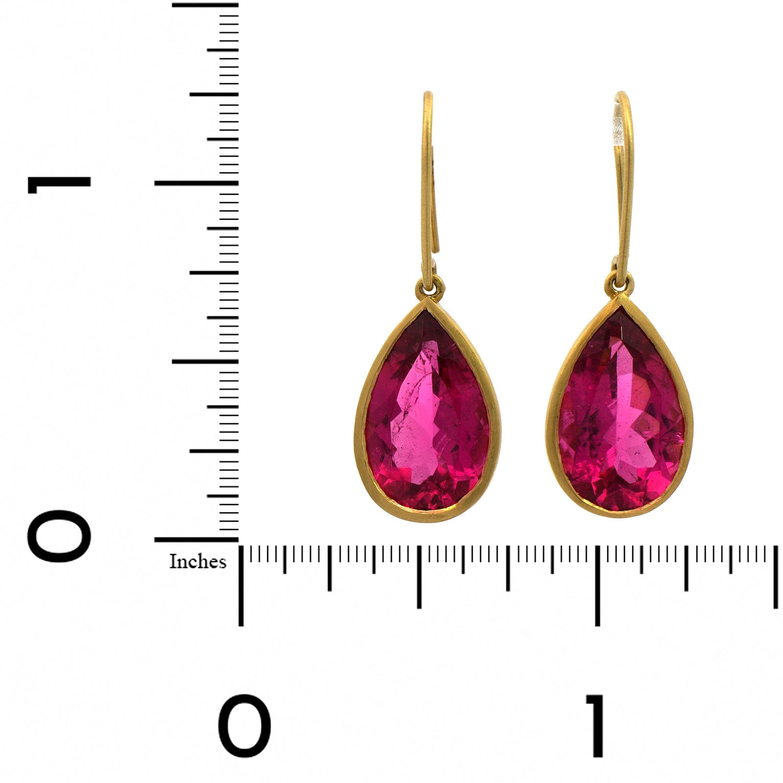 18K Yellow Gold Pear Shaped Rubellite Earrings