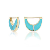 Sorellina 18K Yellow Gold Turquoise and Diamond Capri Inlay Huggie Earrings