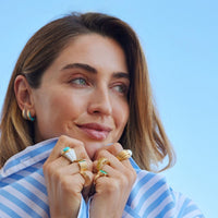 Sorellina 18K Yellow Gold Turquoise and Diamond Capri Inlay Huggie Earrings