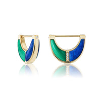 Sorellina 18K Yellow Gold Turquoise, Malachite, and Diamond Capri Inlay Huggie Earrings