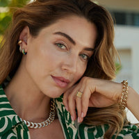 Sorellina 18K Yellow Gold Turquoise, Malachite, and Diamond Capri Inlay Huggie Earrings