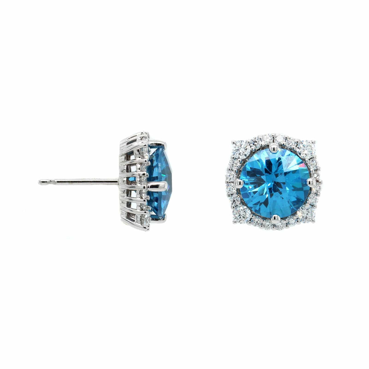 18K White Gold Blue Zircon Studs