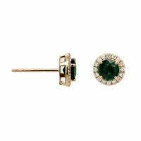 14K Yellow Gold Round Tsavorite and Diamond Stud Earrings