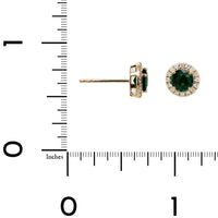 14K Yellow Gold Round Tsavorite and Diamond Stud Earrings