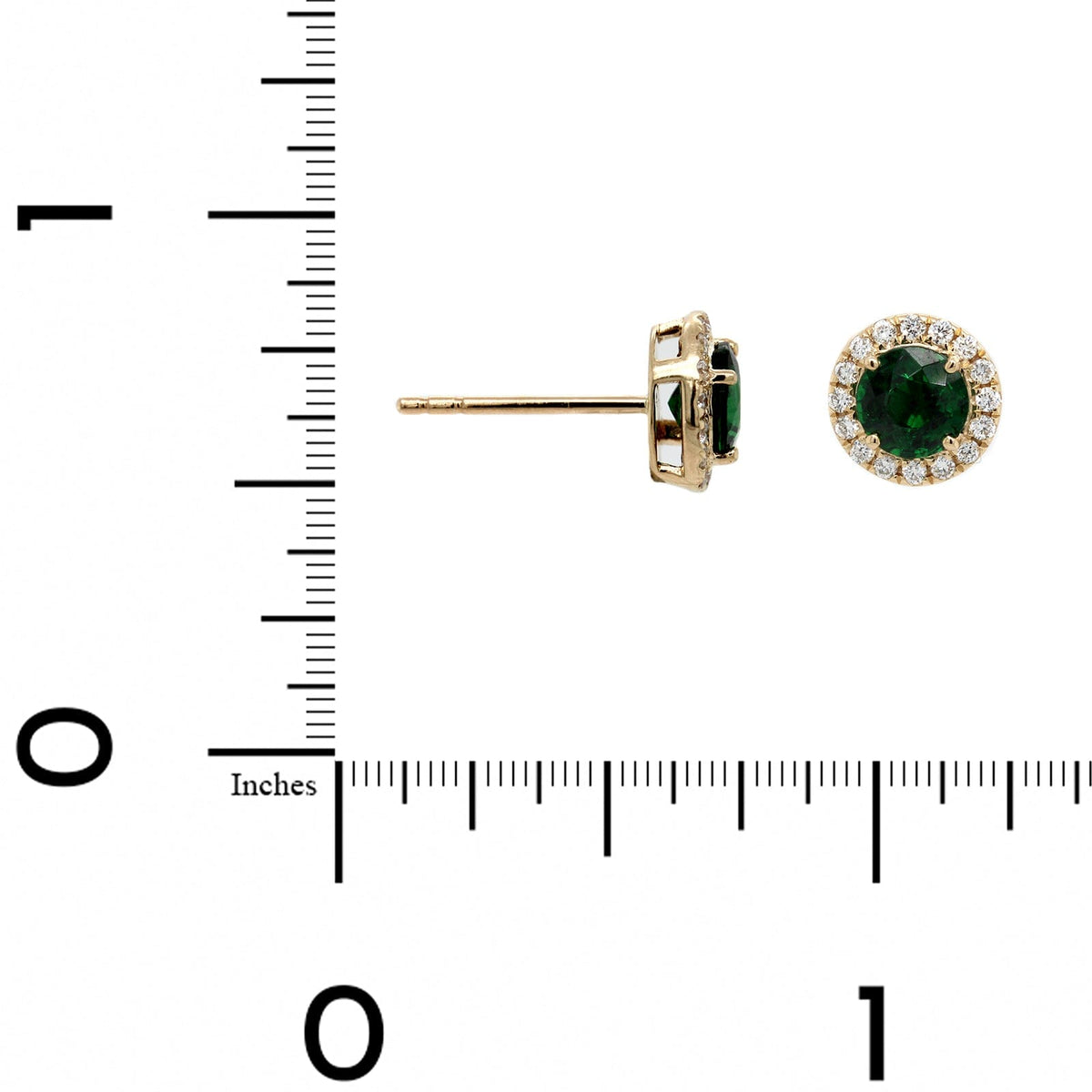 14K Yellow Gold Round Tsavorite and Diamond Stud Earrings