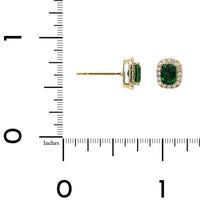 14K Yellow Gold Cushion Cut Tsavorite and Diamond Stud Earrings