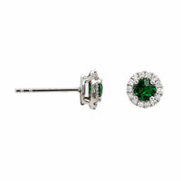 14K White Gold Round Tsavorite and Diamond Stud Earrings
