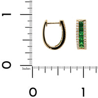 14K Yellow Gold 3 Row Tsavorite and Diamond Hoop Earrings