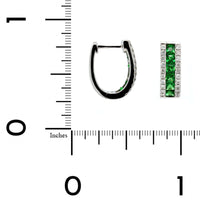 14K White Gold 3 Row Tsavorite and Diamond Hoop Earrings