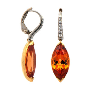 Eclat Jewels Platinum and 20K Yellow Gold Mandarin Garnet and Diamond Drop Earrings