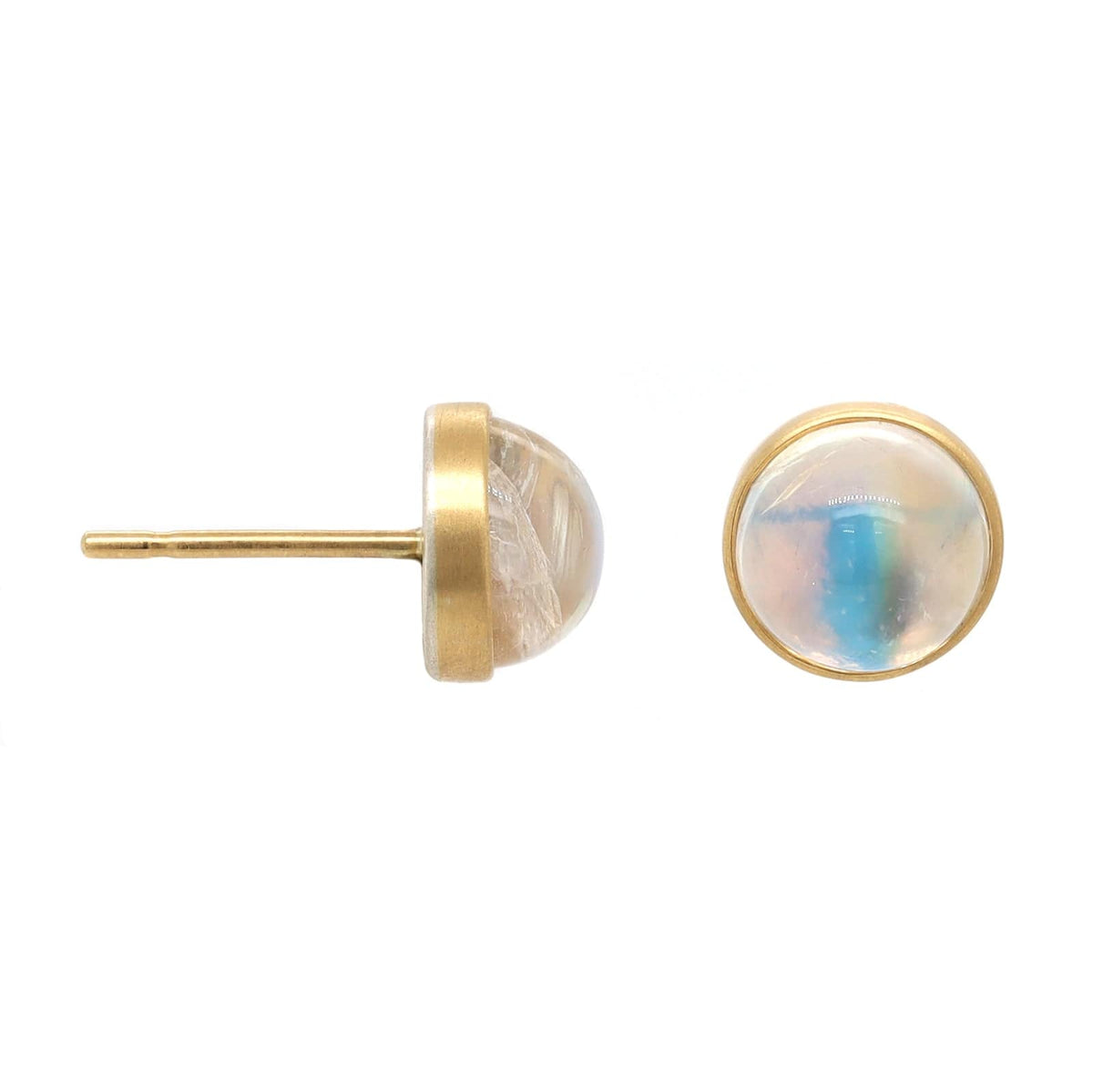 18K Yellow Gold Round Moonstone Stud Earrings