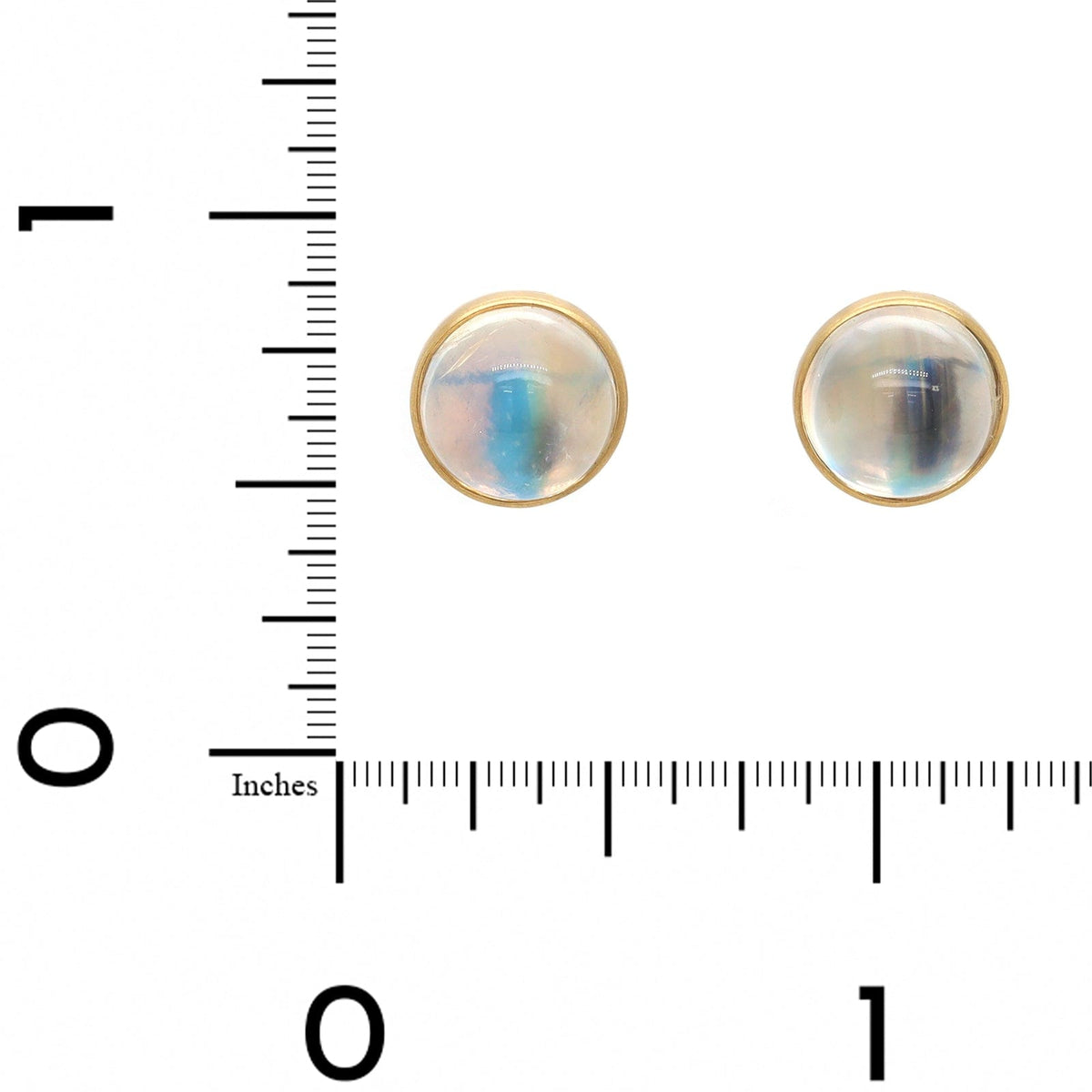 18K Yellow Gold Round Moonstone Stud Earrings
